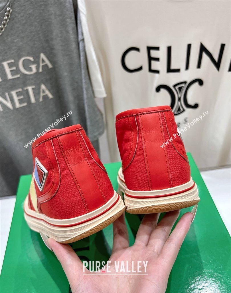 Bottega Veneta Eliot Mid-top Sneakers in Canvas with Leather Trim Scarlet Red/Tomato 2025 (MD-250428098)