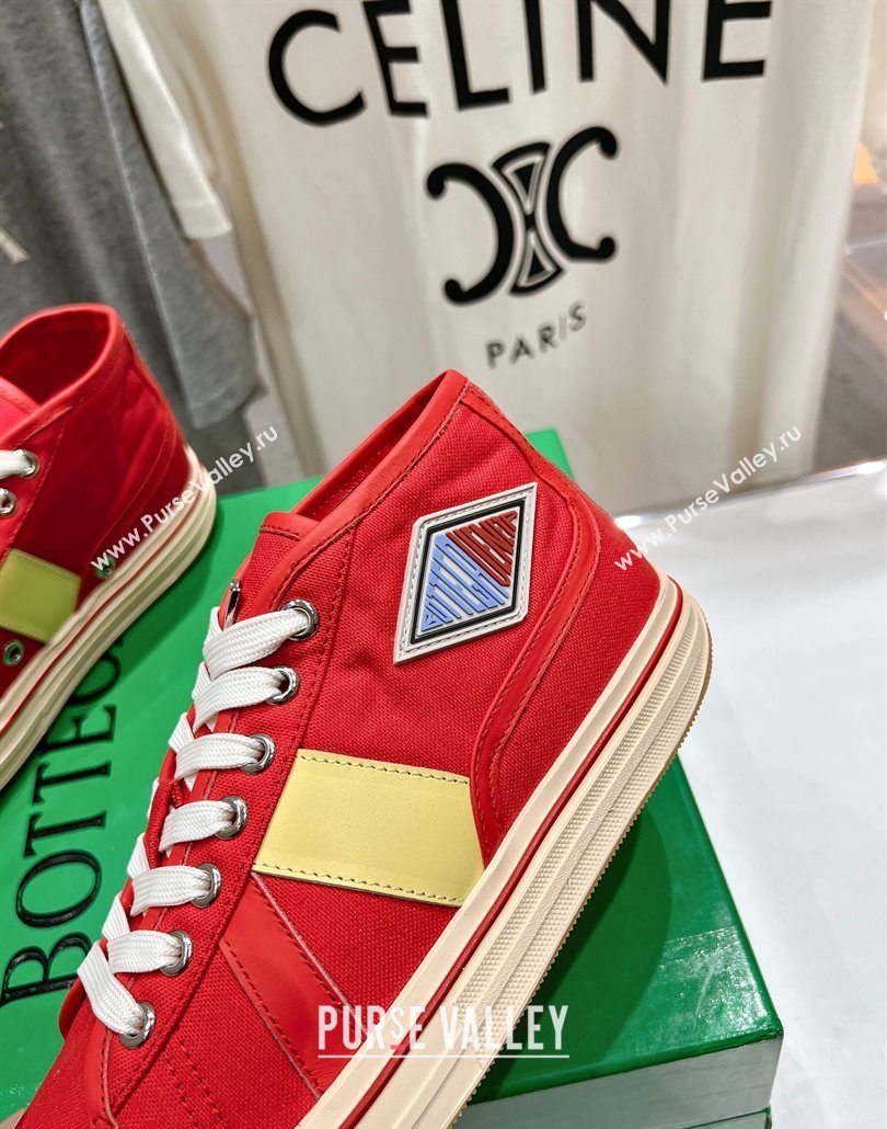 Bottega Veneta Eliot Mid-top Sneakers in Canvas with Leather Trim Scarlet Red/Tomato 2025 (MD-250428098)