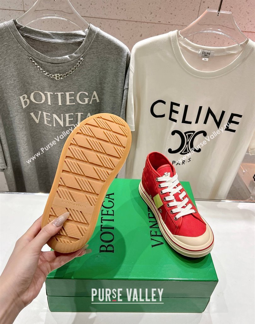 Bottega Veneta Eliot Mid-top Sneakers in Canvas with Leather Trim Scarlet Red/Tomato 2025 (MD-250428098)