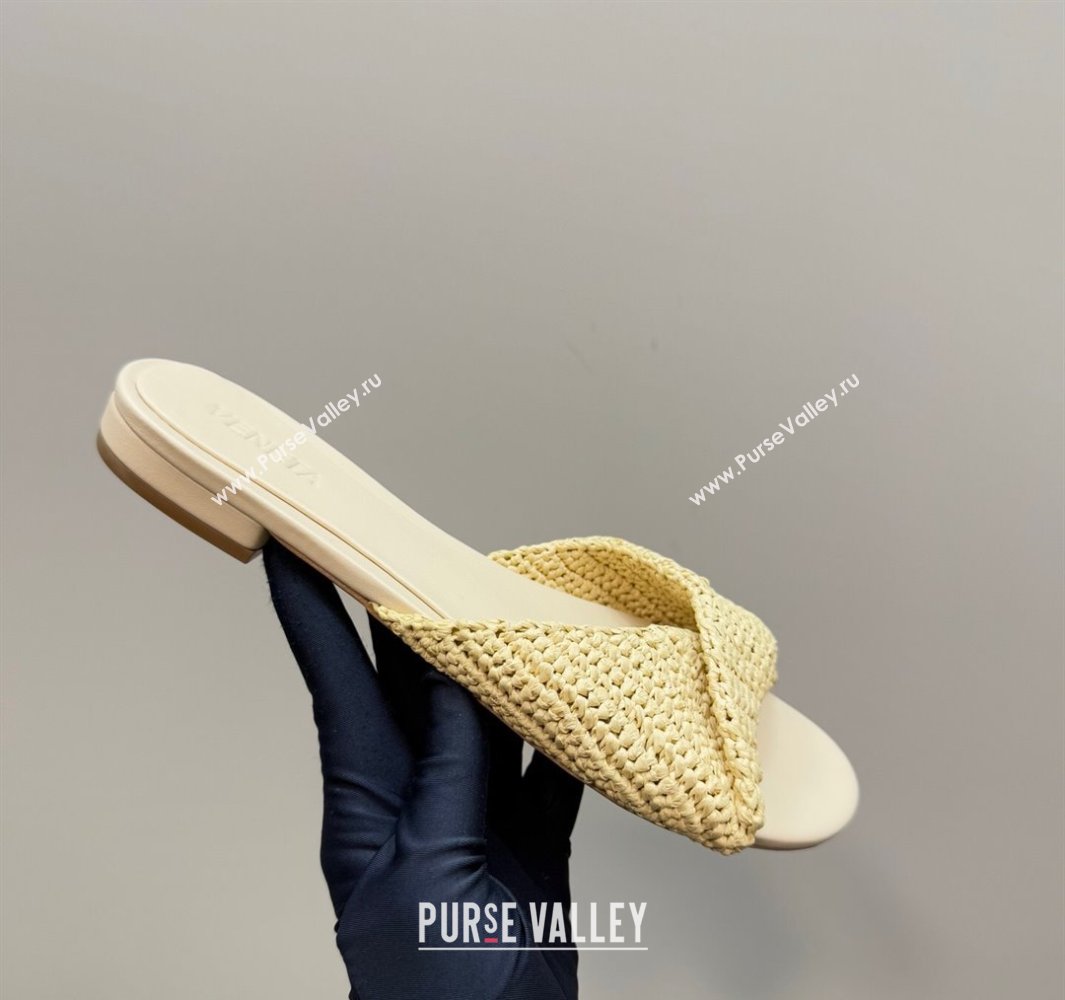 Bottega Veneta Blink Flat Slides Sandal in Crochet Raffia Straw Beige 2025 (MD-250428090)