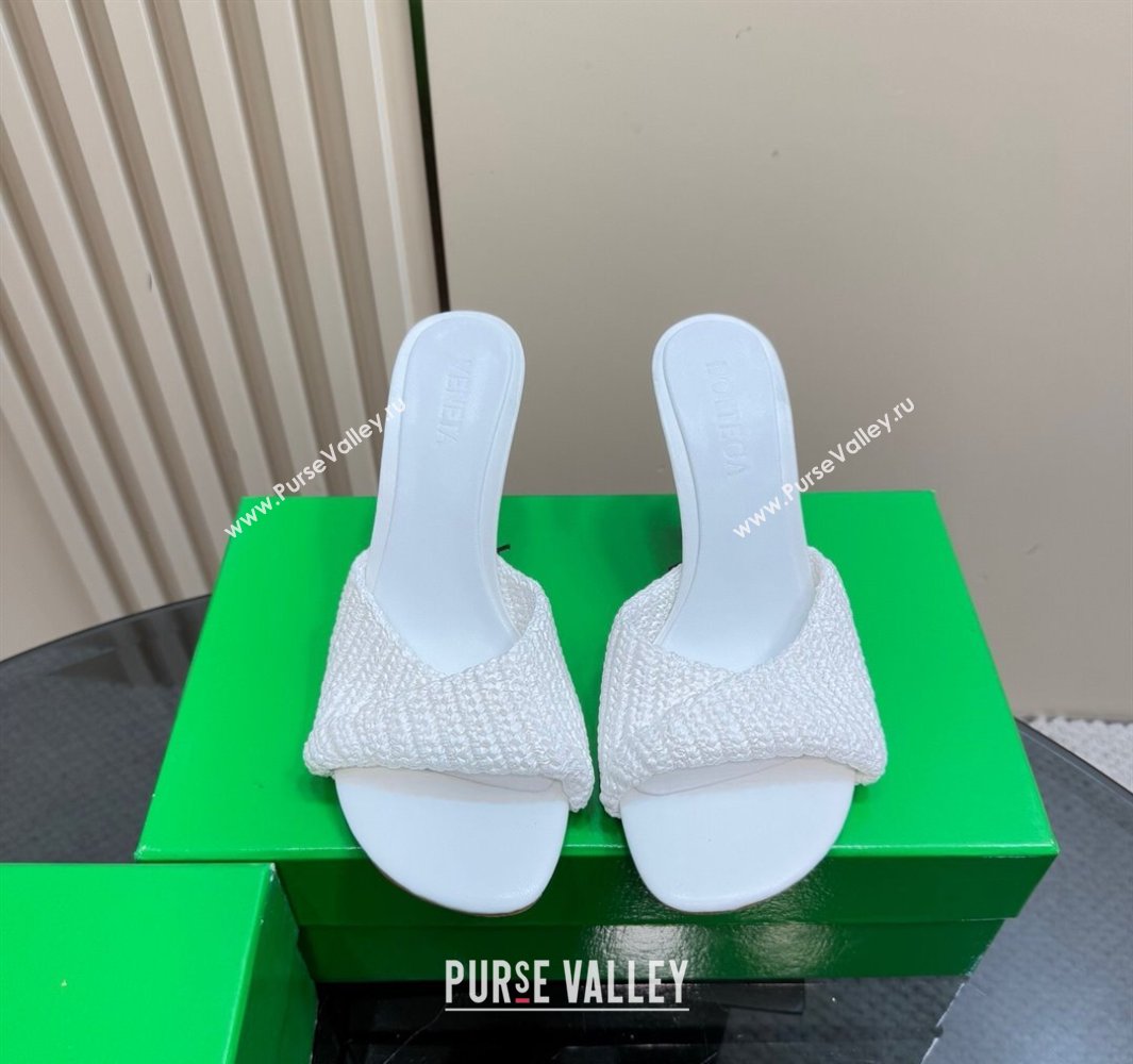 Bottega Veneta Blink High Heel Slides Sandal 9cm in Crochet Raffia Straw White 2025 (MD-250428086)
