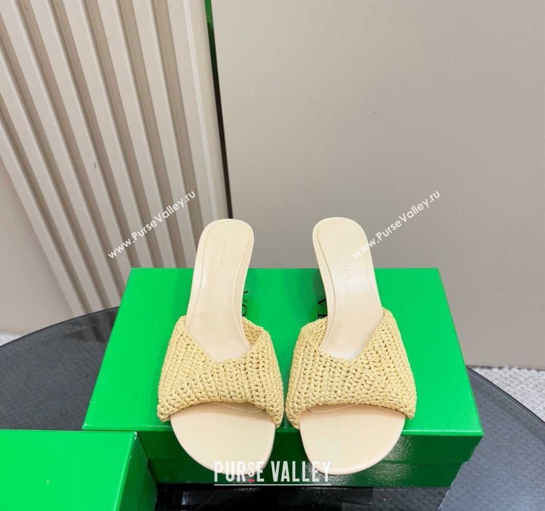 Bottega Veneta Blink Mid Heel Slides Sandal 6.5cm in Crochet Raffia Straw Beige 2025 (MD-250428080)