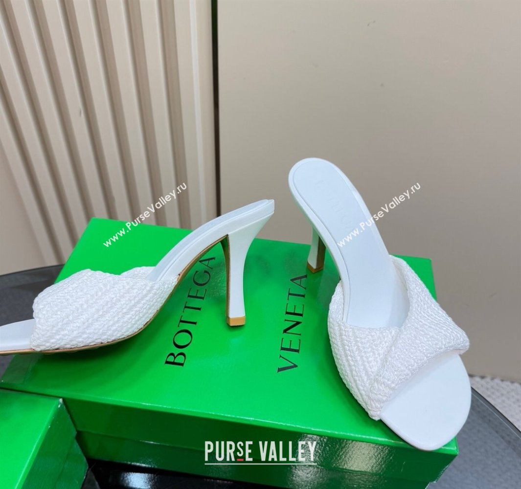Bottega Veneta Blink High Heel Slides Sandal 9cm in Crochet Raffia Straw White 2025 (MD-250428086)