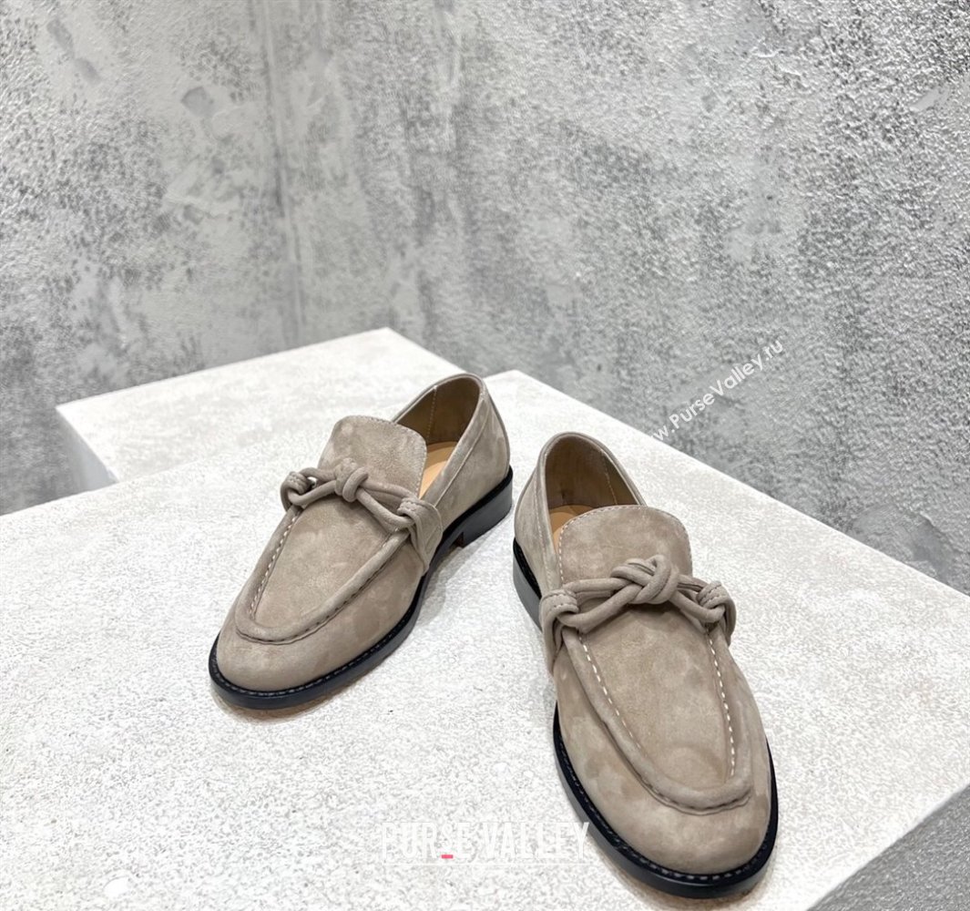 Bottega Veneta Astaire Loafers in Suede with One-Tone Knot Grey 2025 (MD-250428104)