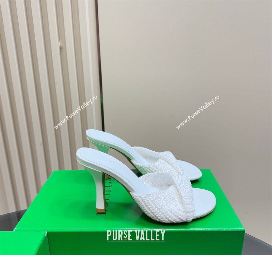 Bottega Veneta Blink High Heel Slides Sandal 9cm in Crochet Raffia Straw White 2025 (MD-250428086)