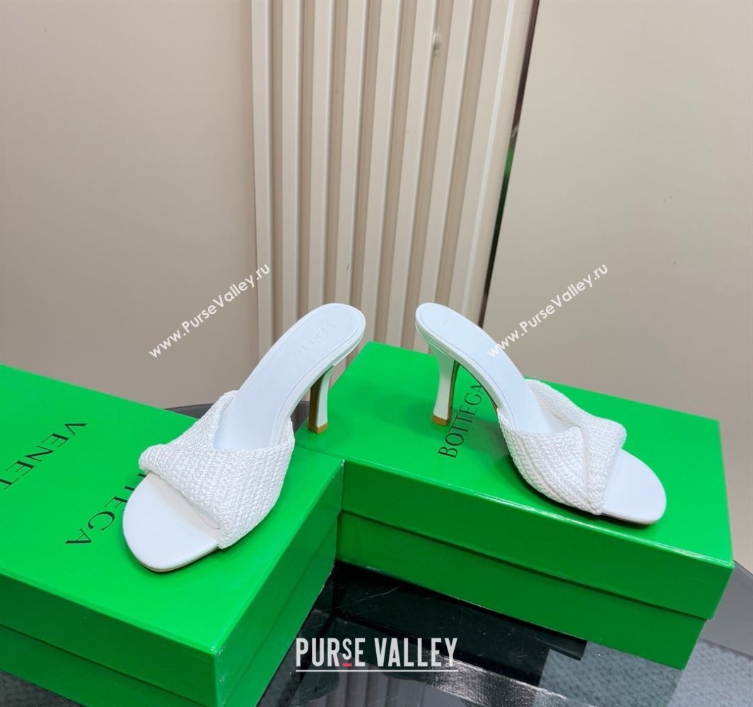 Bottega Veneta Blink High Heel Slides Sandal 9cm in Crochet Raffia Straw White 2025 (MD-250428086)