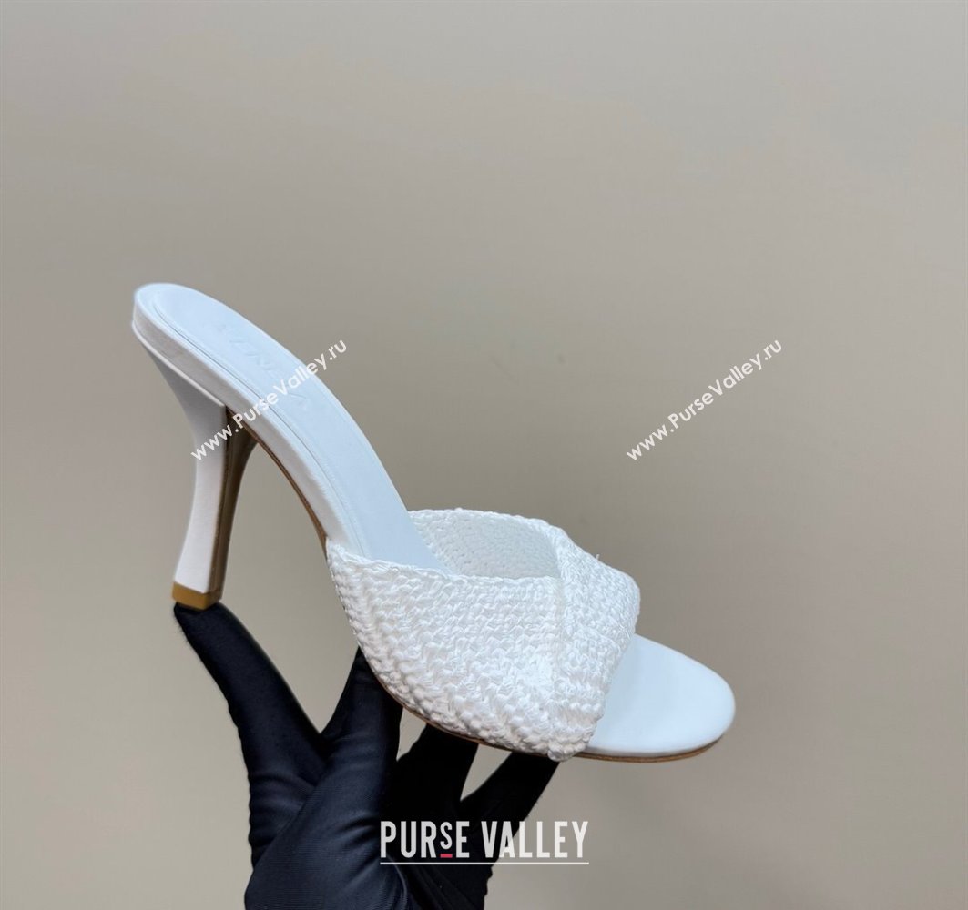 Bottega Veneta Blink High Heel Slides Sandal 9cm in Crochet Raffia Straw White 2025 (MD-250428086)