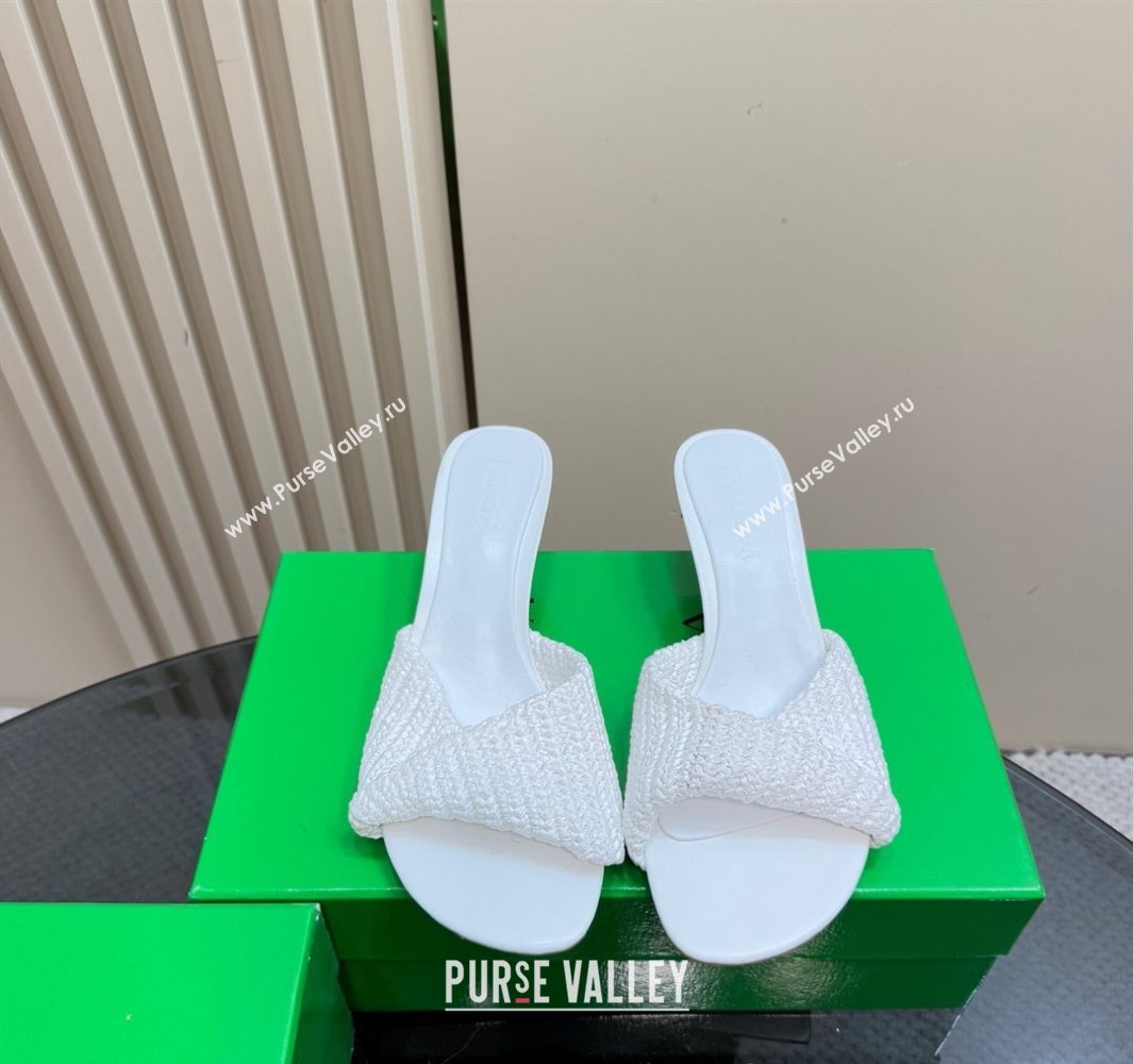 Bottega Veneta Blink Mid Heel Slides Sandal 6.5cm in Crochet Raffia Straw White 2025 (MD-250428081)