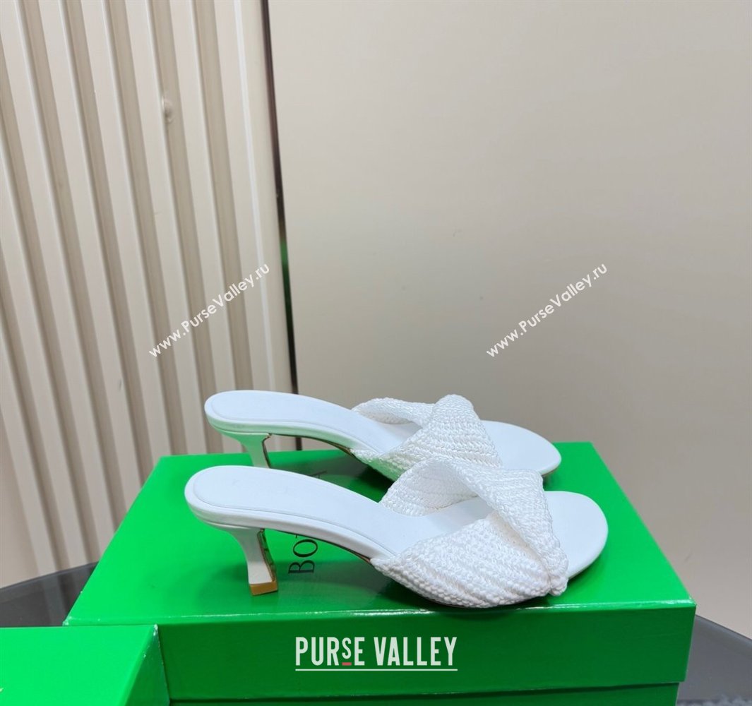 Bottega Veneta Blink Mid Heel Slides Sandal 6.5cm in Crochet Raffia Straw White 2025 (MD-250428081)