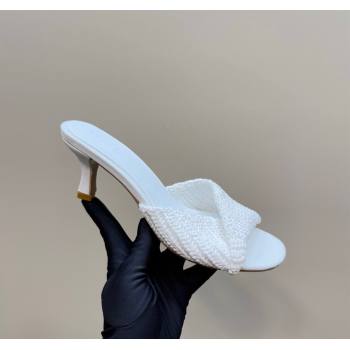 Bottega Veneta Blink Mid Heel Slides Sandal 6.5cm in Crochet Raffia Straw White 2025 (MD-250428081)