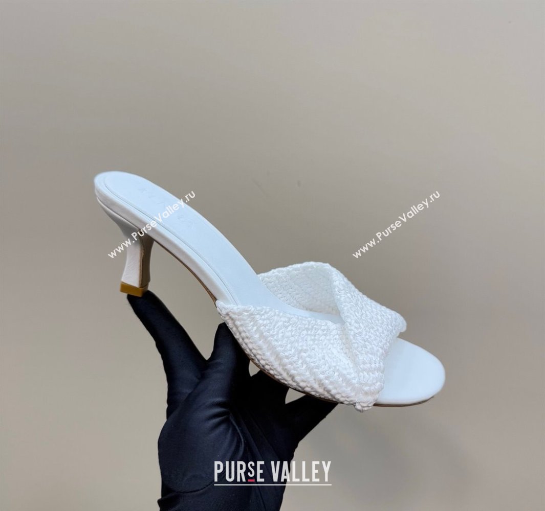 Bottega Veneta Blink Mid Heel Slides Sandal 6.5cm in Crochet Raffia Straw White 2025 (MD-250428081)