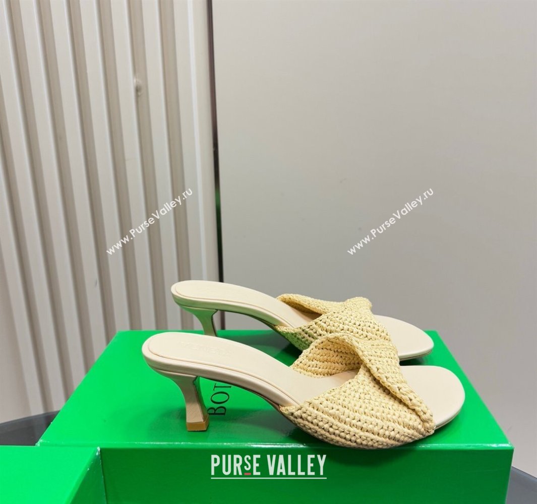 Bottega Veneta Blink Mid Heel Slides Sandal 6.5cm in Crochet Raffia Straw Beige 2025 (MD-250428080)