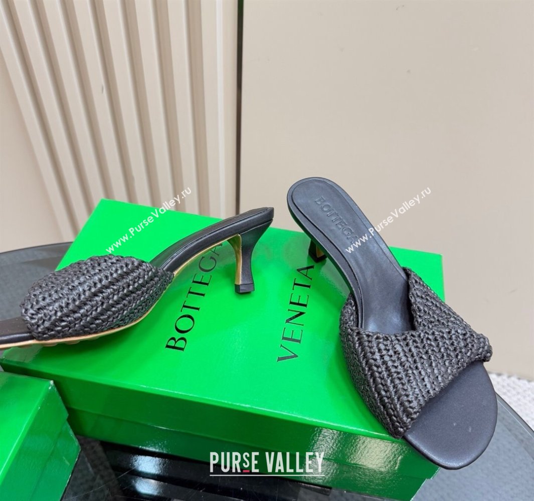 Bottega Veneta Blink Mid Heel Slides Sandal 6.5cm in Crochet Raffia Straw Black 2025 (MD-250428082)