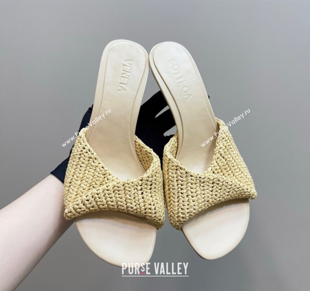 Bottega Veneta Blink Mid Heel Slides Sandal 6.5cm in Crochet Raffia Straw Beige 2025 (MD-250428080)
