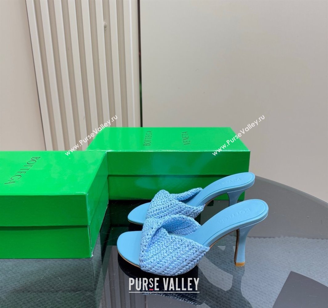 Bottega Veneta Blink High Heel Slides Sandal 9cm in Crochet Raffia Straw Blue 2025 (MD-250428088)