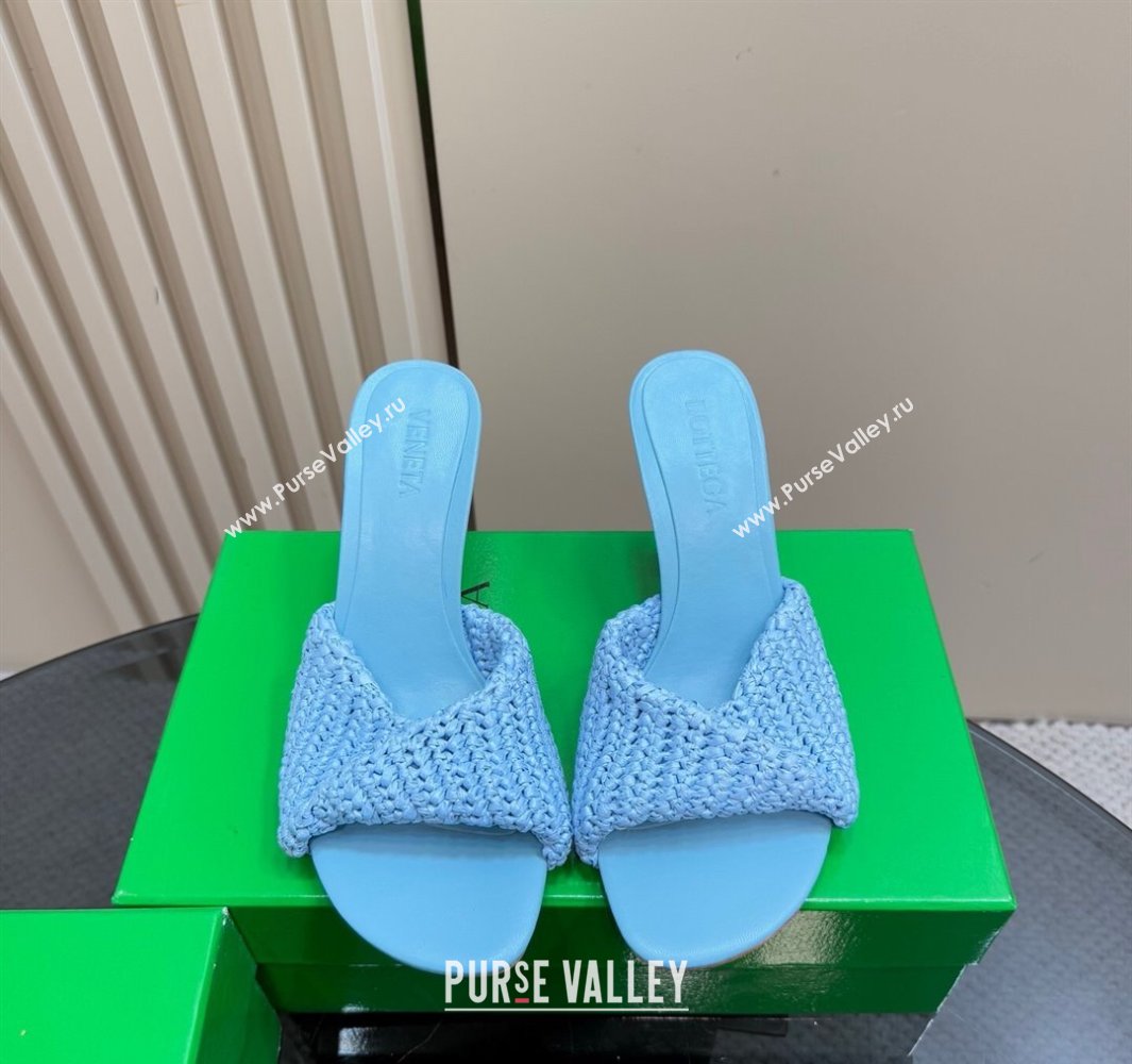 Bottega Veneta Blink High Heel Slides Sandal 9cm in Crochet Raffia Straw Blue 2025 (MD-250428088)