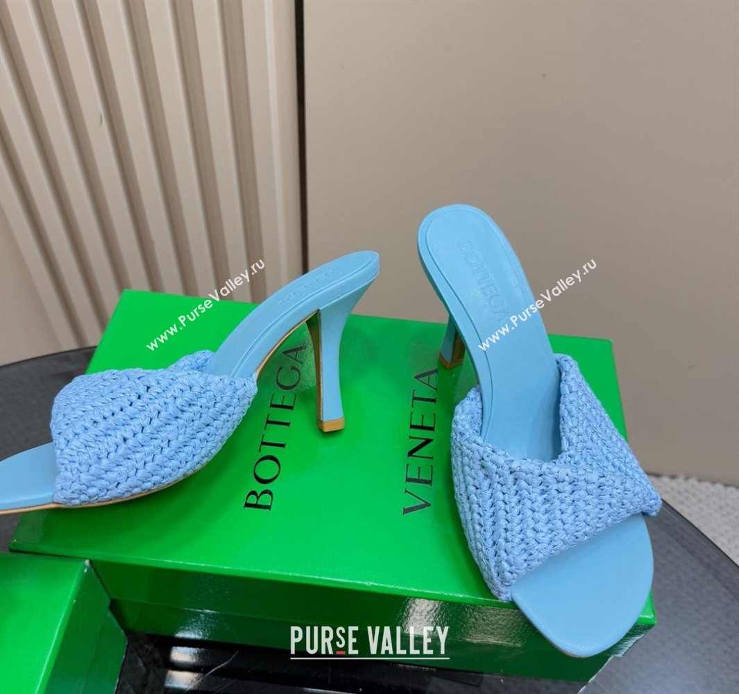 Bottega Veneta Blink High Heel Slides Sandal 9cm in Crochet Raffia Straw Blue 2025 (MD-250428088)