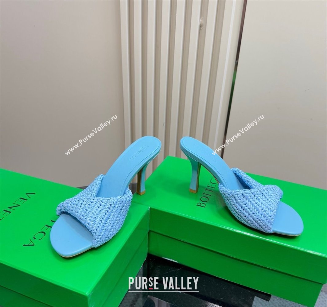 Bottega Veneta Blink High Heel Slides Sandal 9cm in Crochet Raffia Straw Blue 2025 (MD-250428088)