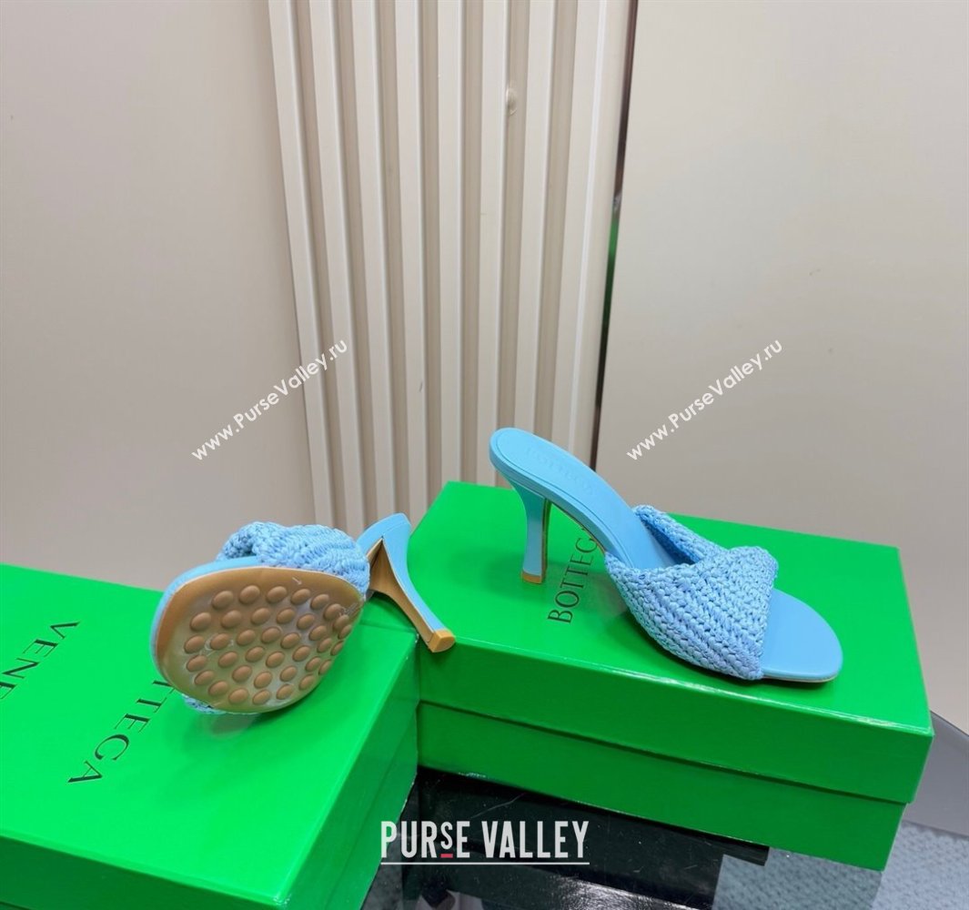 Bottega Veneta Blink High Heel Slides Sandal 9cm in Crochet Raffia Straw Blue 2025 (MD-250428088)