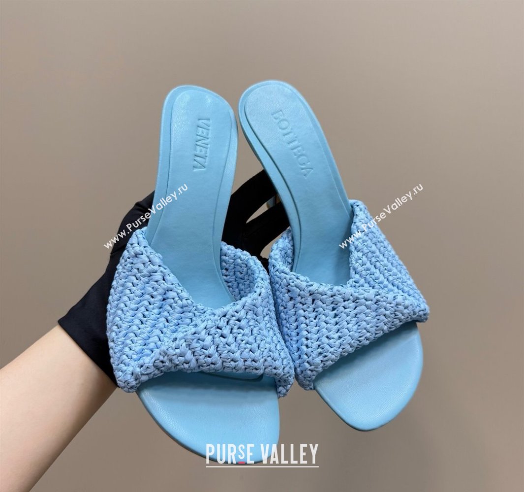 Bottega Veneta Blink High Heel Slides Sandal 9cm in Crochet Raffia Straw Blue 2025 (MD-250428088)