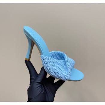 Bottega Veneta Blink High Heel Slides Sandal 9cm in Crochet Raffia Straw Blue 2025 (MD-250428088)