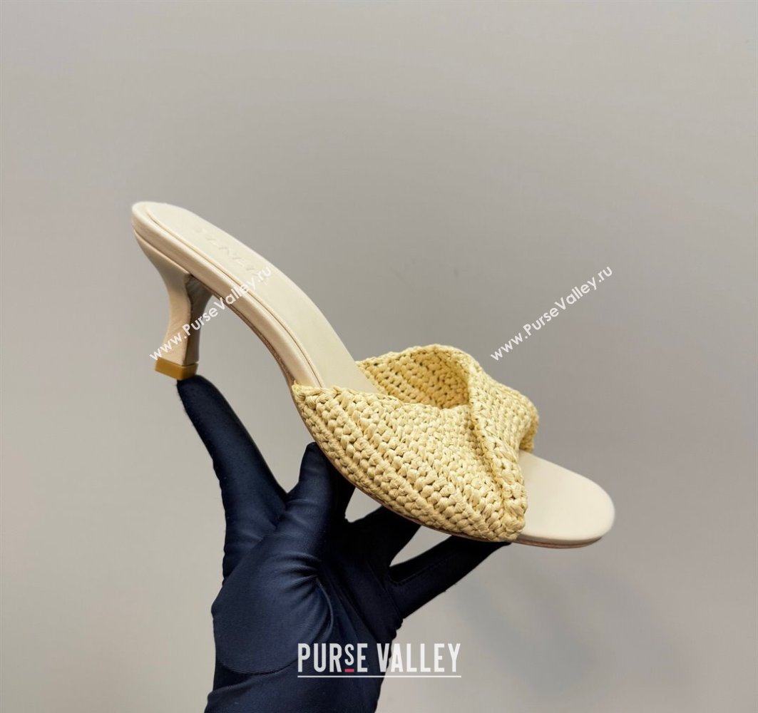 Bottega Veneta Blink Mid Heel Slides Sandal 6.5cm in Crochet Raffia Straw Beige 2025 (MD-250428080)