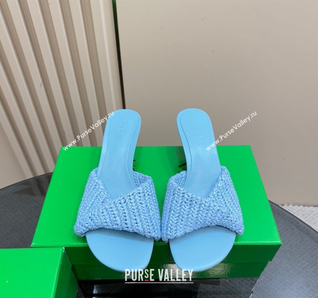 Bottega Veneta Blink Mid Heel Slides Sandal 6.5cm in Crochet Raffia Straw Blue 2025 (MD-250428083)