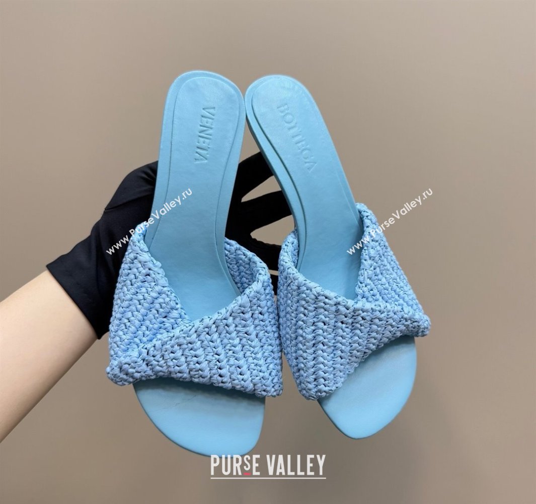 Bottega Veneta Blink Mid Heel Slides Sandal 6.5cm in Crochet Raffia Straw Blue 2025 (MD-250428083)