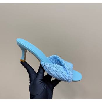 Bottega Veneta Blink Mid Heel Slides Sandal 6.5cm in Crochet Raffia Straw Blue 2025 (MD-250428083)