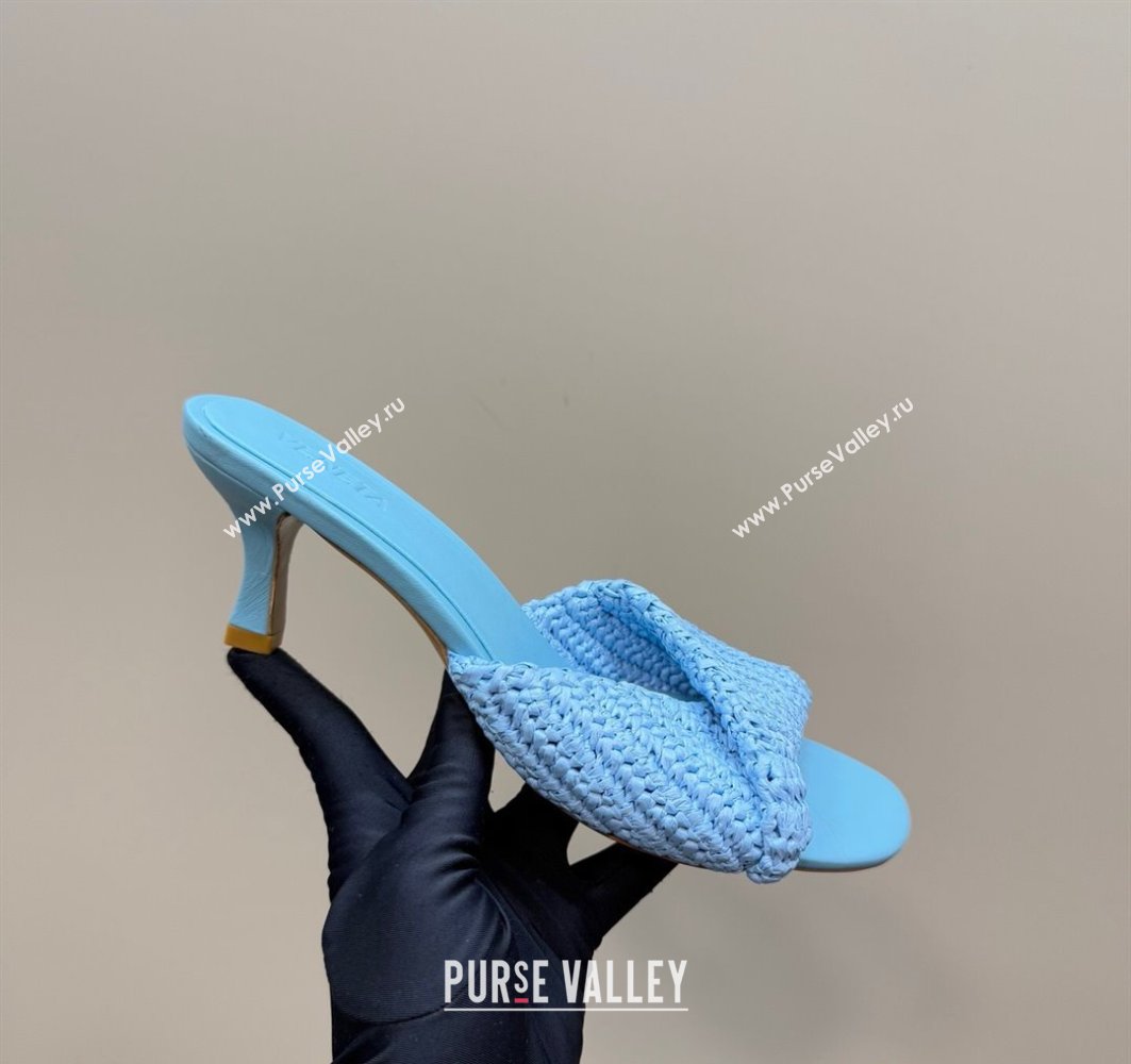 Bottega Veneta Blink Mid Heel Slides Sandal 6.5cm in Crochet Raffia Straw Blue 2025 (MD-250428083)