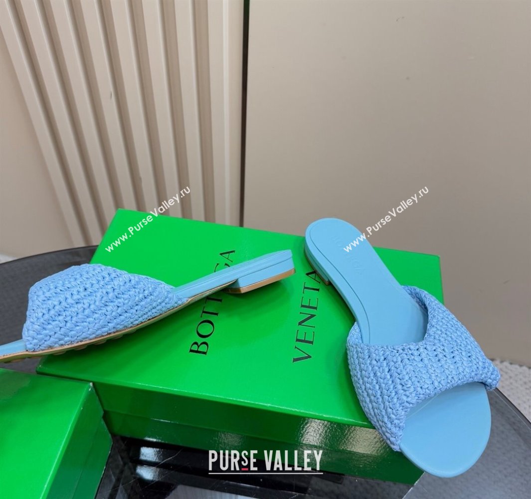 Bottega Veneta Blink Flat Slides Sandal in Crochet Raffia Straw Blue 2025 (MD-250428093)