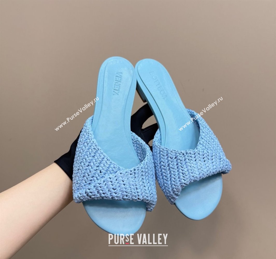Bottega Veneta Blink Flat Slides Sandal in Crochet Raffia Straw Blue 2025 (MD-250428093)