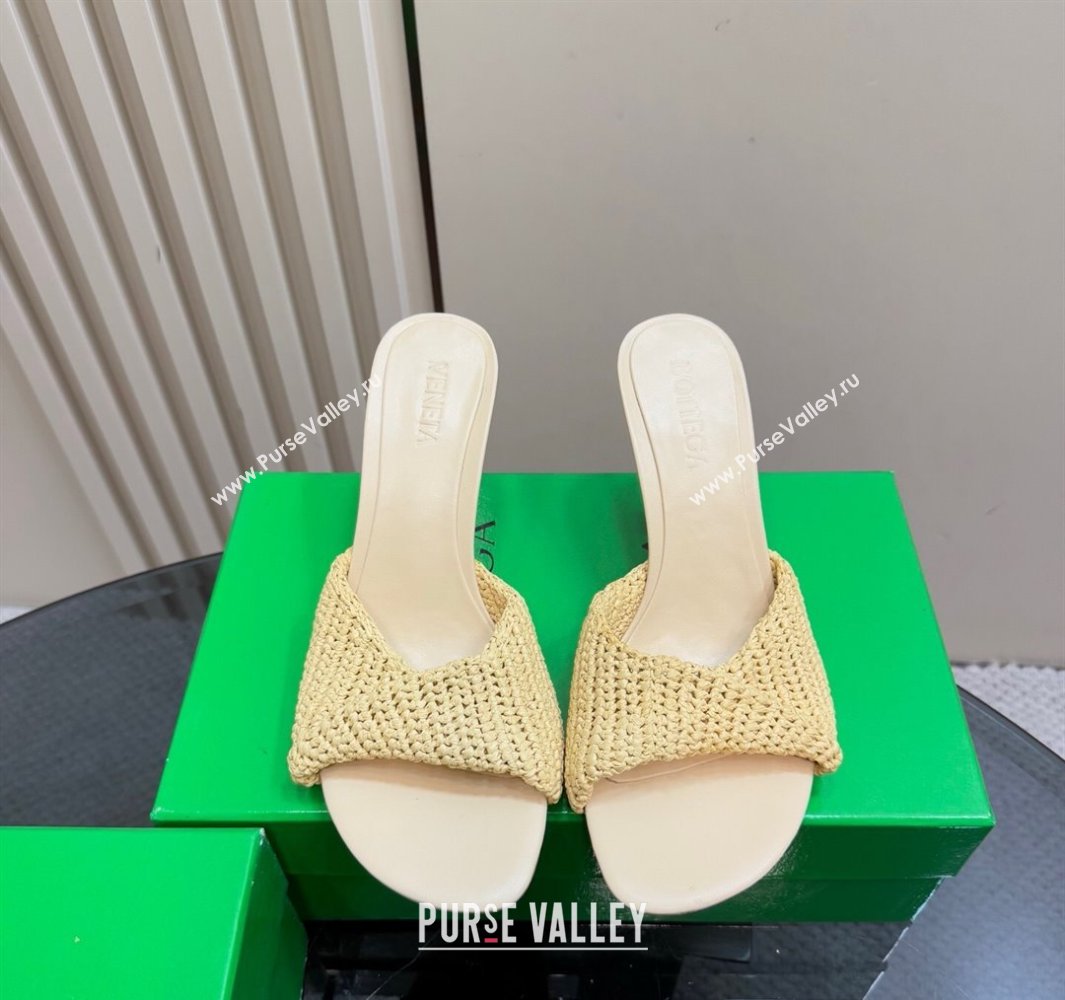 Bottega Veneta Blink High Heel Slides Sandal 9cm in Crochet Raffia Straw Beige 2025 (MD-250428085)