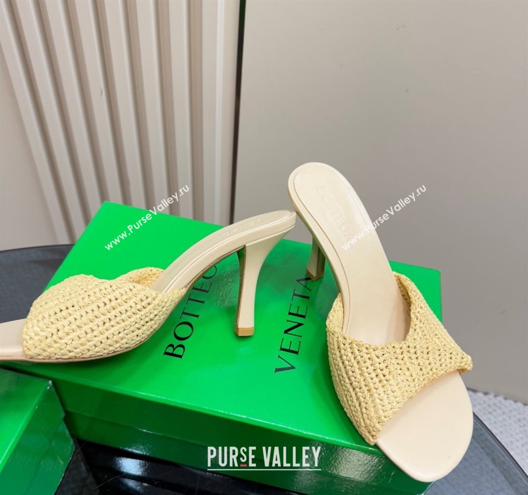 Bottega Veneta Blink High Heel Slides Sandal 9cm in Crochet Raffia Straw Beige 2025 (MD-250428085)