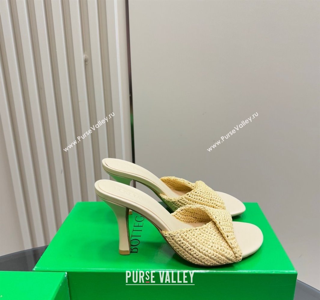 Bottega Veneta Blink High Heel Slides Sandal 9cm in Crochet Raffia Straw Beige 2025 (MD-250428085)