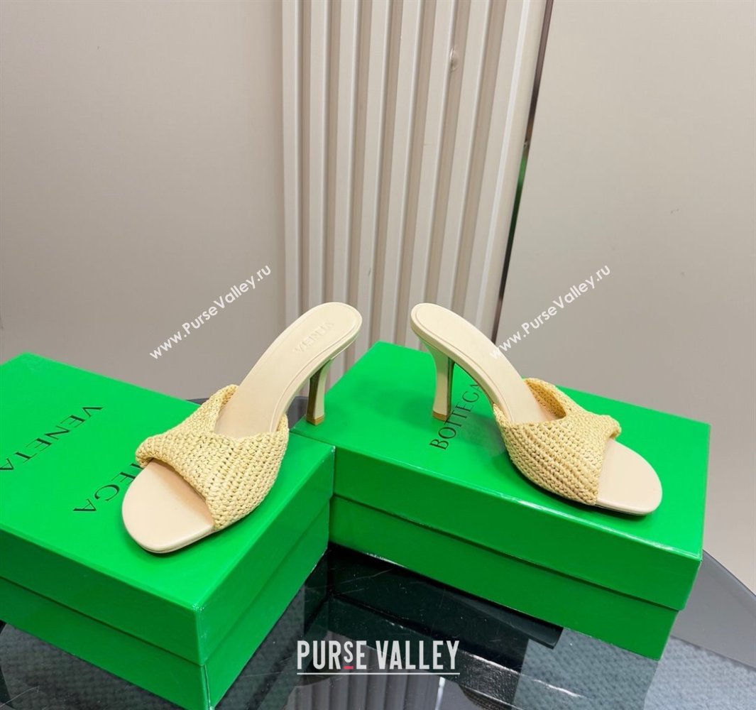 Bottega Veneta Blink High Heel Slides Sandal 9cm in Crochet Raffia Straw Beige 2025 (MD-250428085)