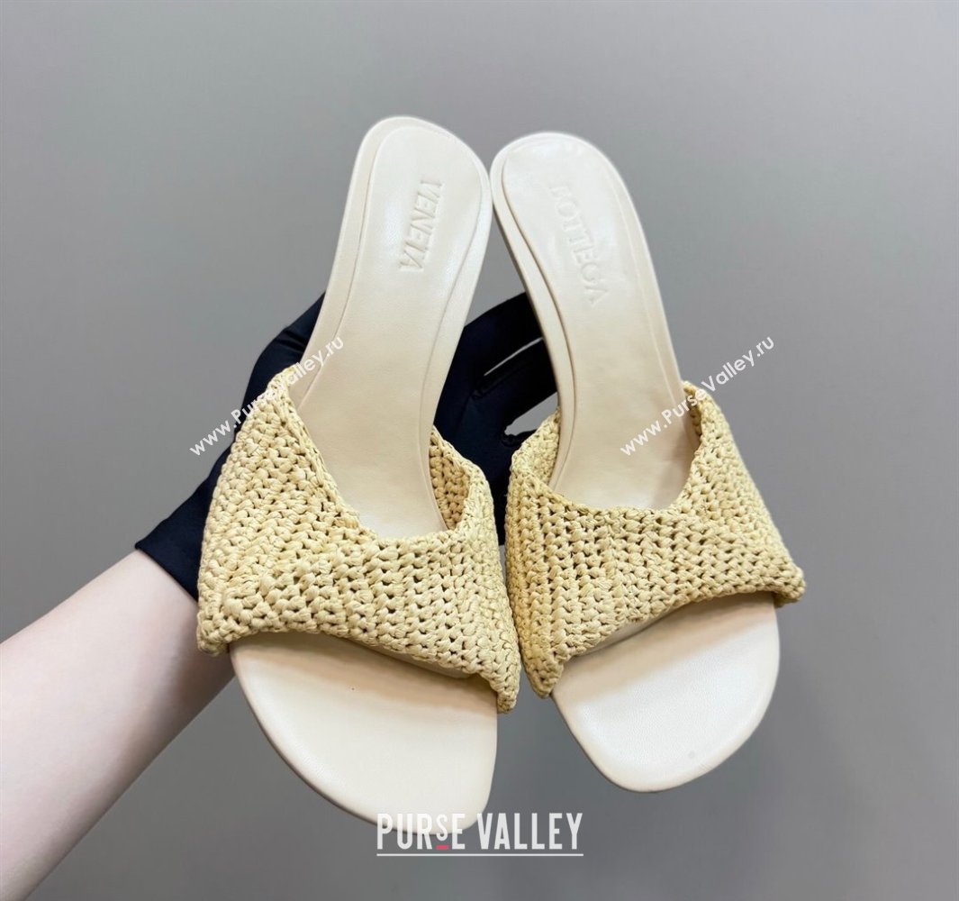 Bottega Veneta Blink High Heel Slides Sandal 9cm in Crochet Raffia Straw Beige 2025 (MD-250428085)