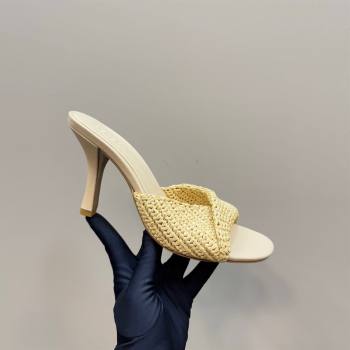 Bottega Veneta Blink High Heel Slides Sandal 9cm in Crochet Raffia Straw Beige 2025 (MD-250428085)