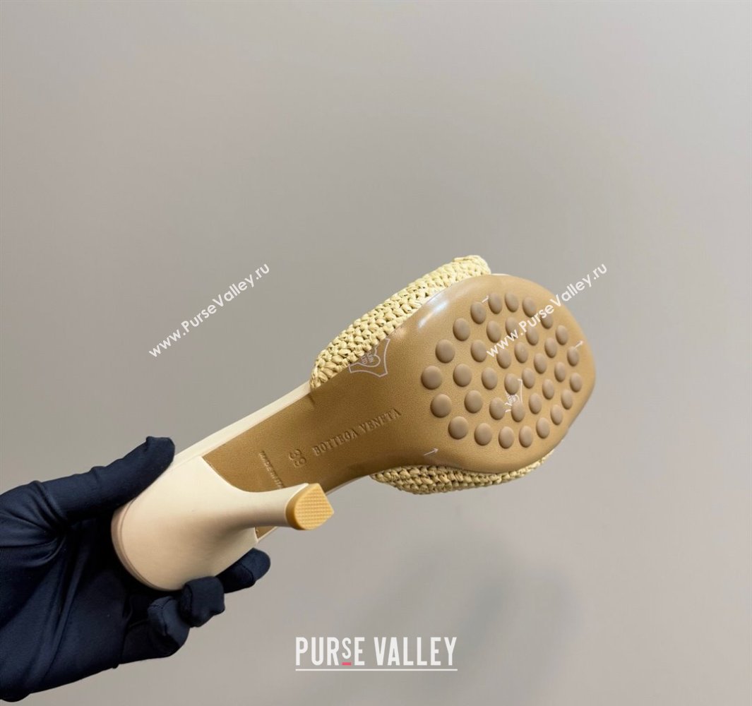 Bottega Veneta Blink High Heel Slides Sandal 9cm in Crochet Raffia Straw Beige 2025 (MD-250428085)