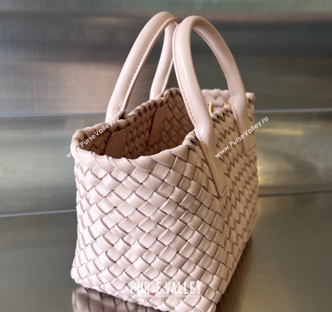 Bottega Veneta Mini Cabat Tote Bag in Intreccio Leather Lutos Pink 2025 709464 (WT-250519102)
