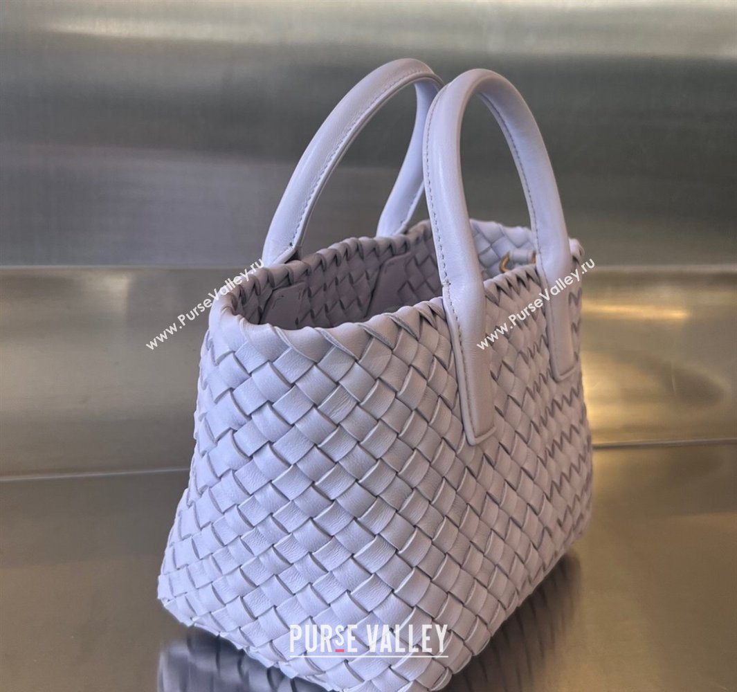 Bottega Veneta Mini Cabat Tote Bag in Intreccio Leather Oyster Purple 2025 709464 (WT-250519104)