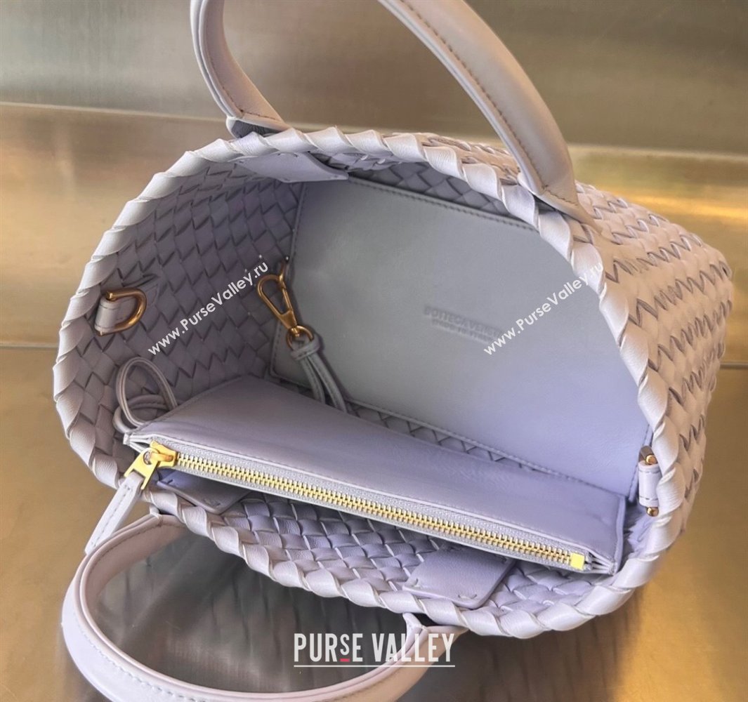Bottega Veneta Mini Cabat Tote Bag in Intreccio Leather Oyster Purple 2025 709464 (WT-250519104)
