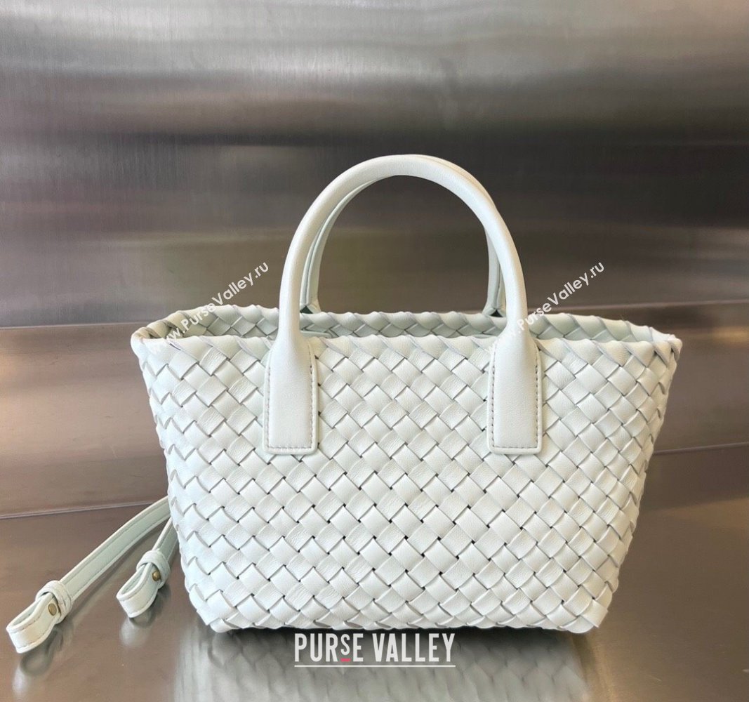 Bottega Veneta Mini Cabat Tote Bag in Intreccio Leather Glacier Blue 2025 709464 (WT-250519105)