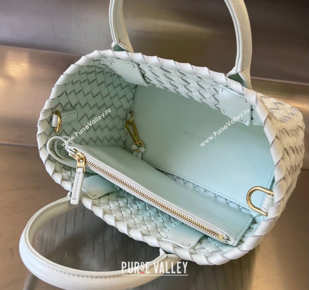 Bottega Veneta Mini Cabat Tote Bag in Intreccio Leather Glacier Blue 2025 709464 (WT-250519105)