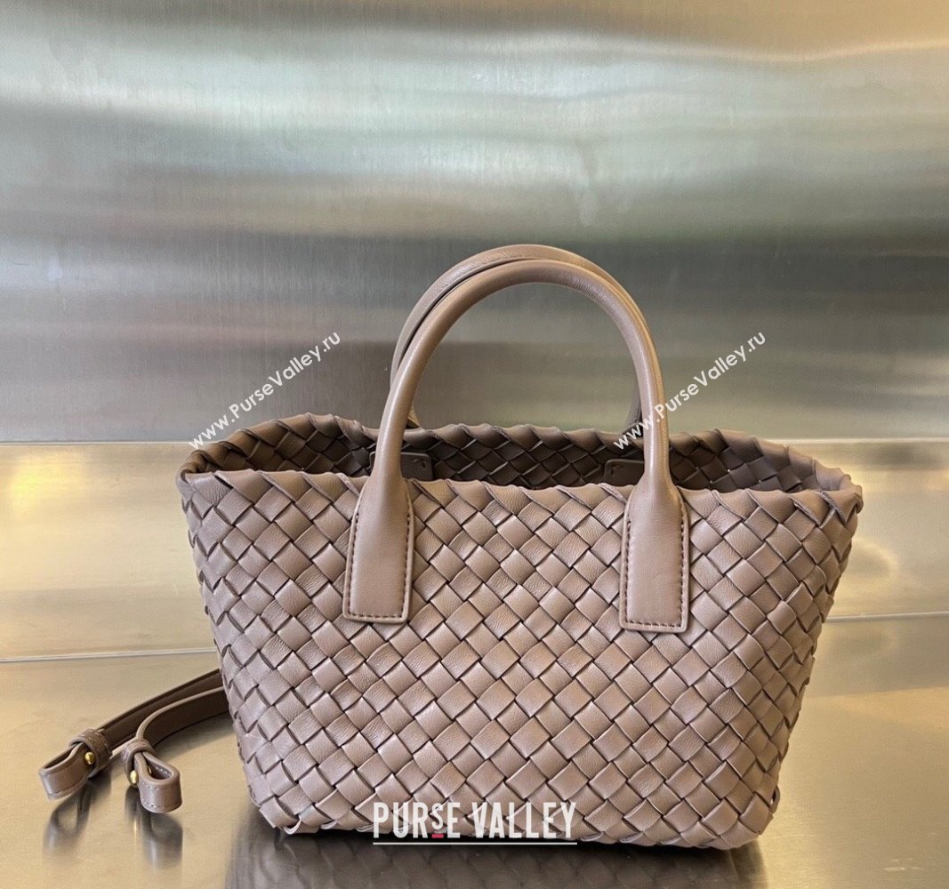 Bottega Veneta Mini Cabat Tote Bag in Intreccio Leather Khaki 2025 709464 (WT-250519106)