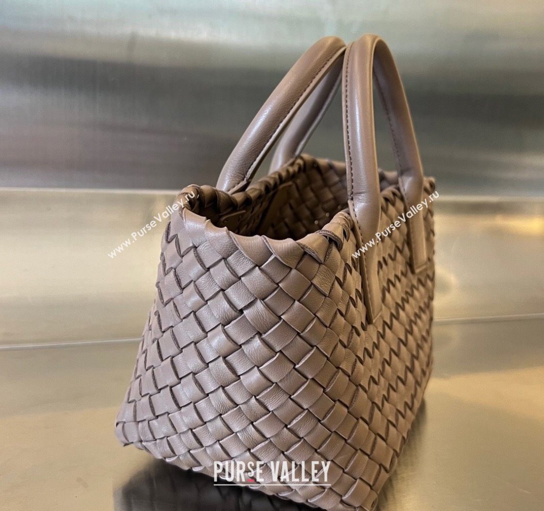 Bottega Veneta Mini Cabat Tote Bag in Intreccio Leather Khaki 2025 709464 (WT-250519106)