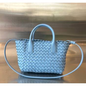Bottega Veneta Mini Cabat Tote Bag in Intreccio Leather Storm Blue 2025 709464 (WT-250519107)
