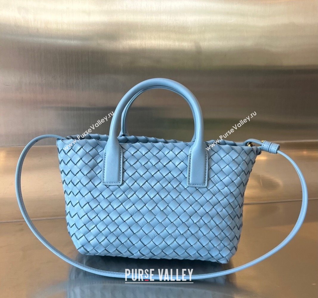 Bottega Veneta Mini Cabat Tote Bag in Intreccio Leather Storm Blue 2025 709464 (WT-250519107)