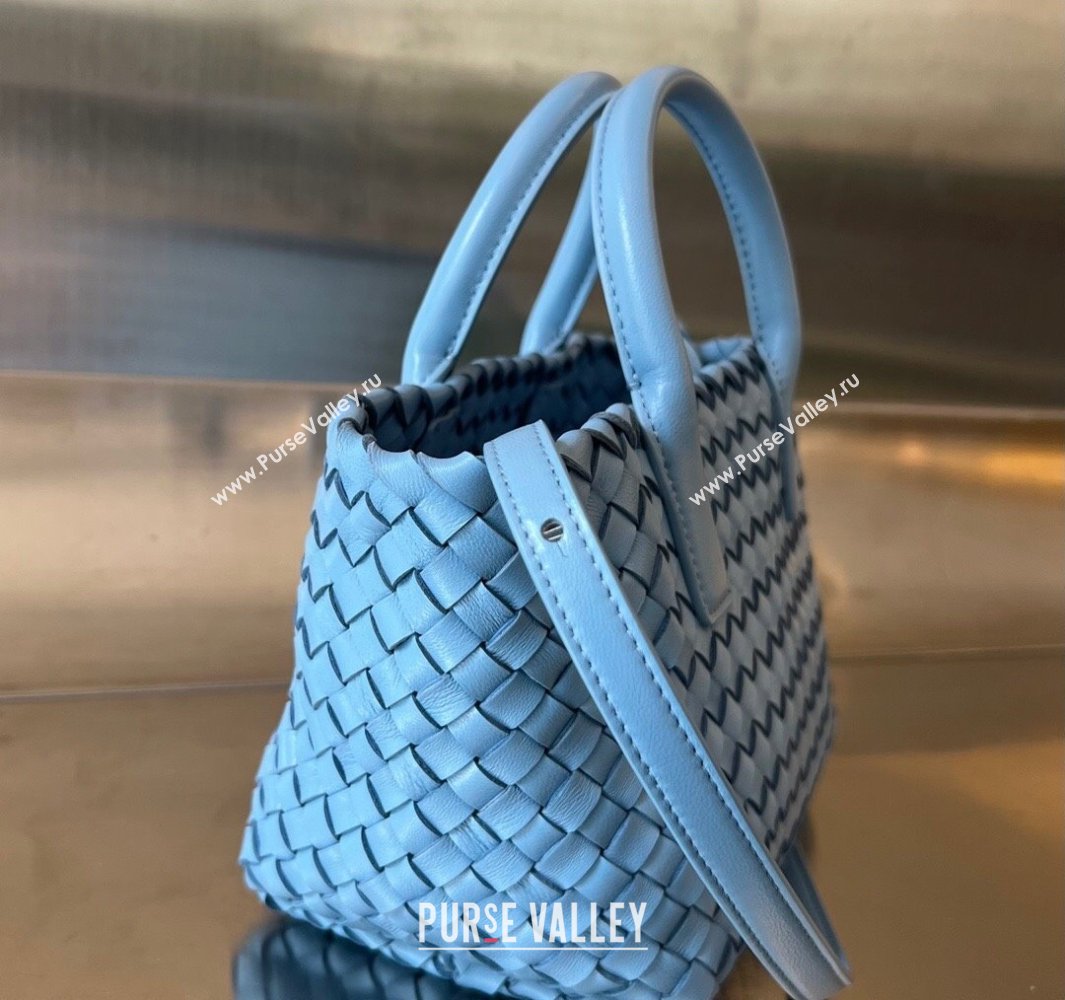 Bottega Veneta Mini Cabat Tote Bag in Intreccio Leather Storm Blue 2025 709464 (WT-250519107)