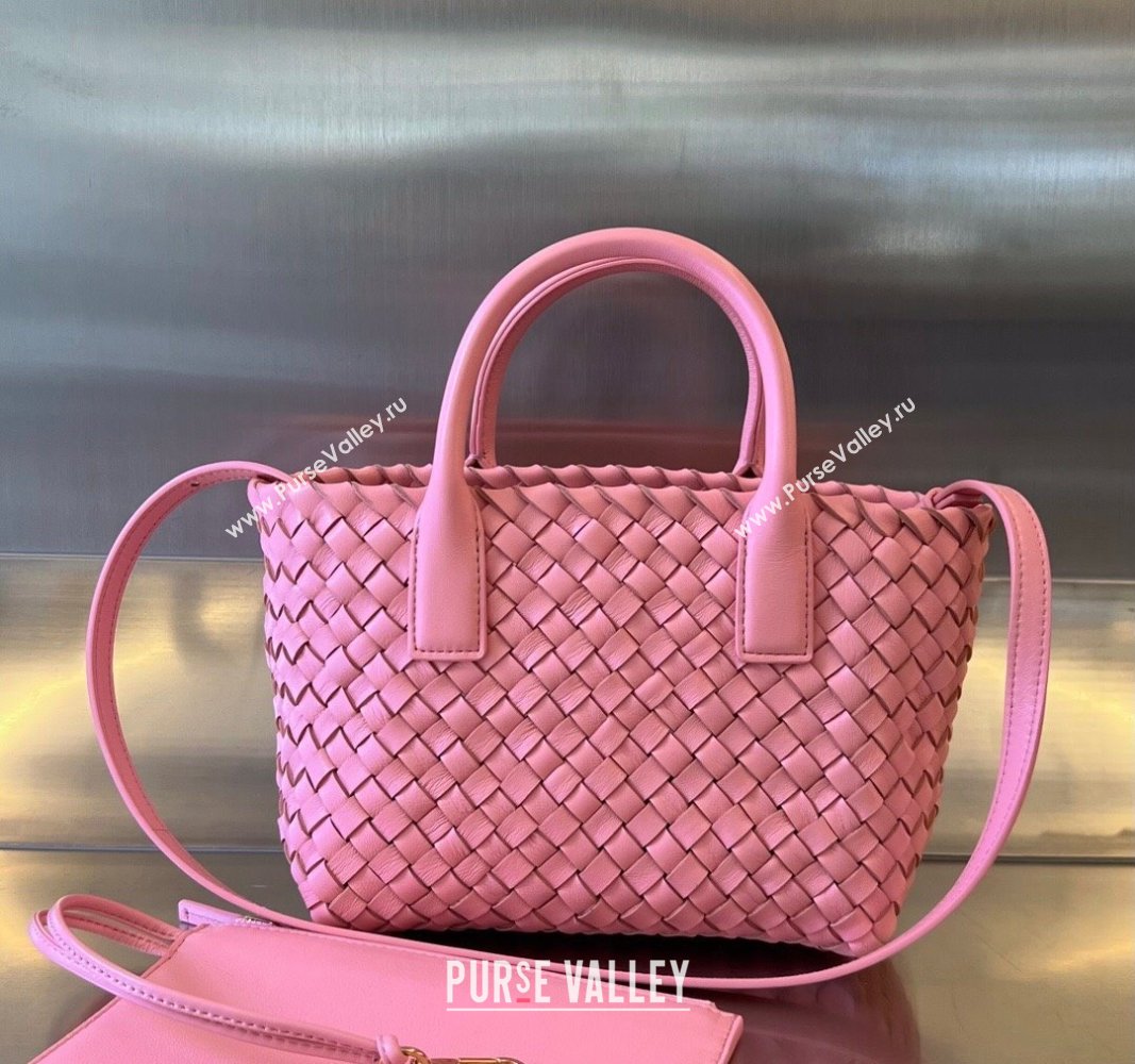 Bottega Veneta Mini Cabat Tote Bag in Intreccio Leather Deep Pink 2025 709464 (WT-250519108)